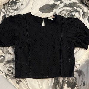 black eyelet puff sleeve top